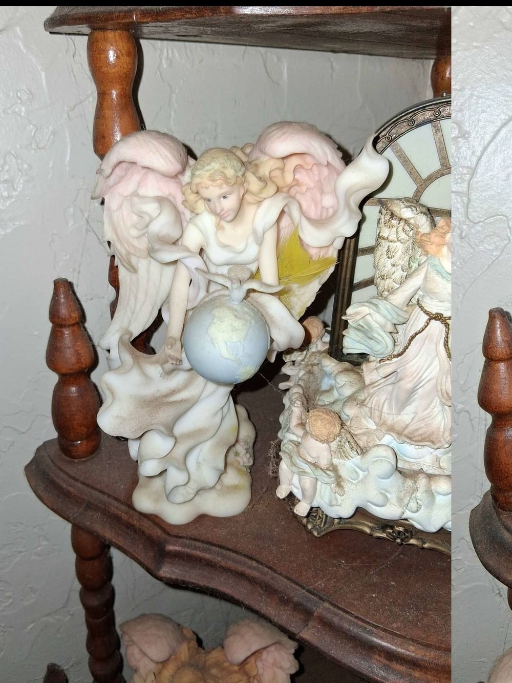 Seraphine Pastel Pink and White Angel Figurine with Globe